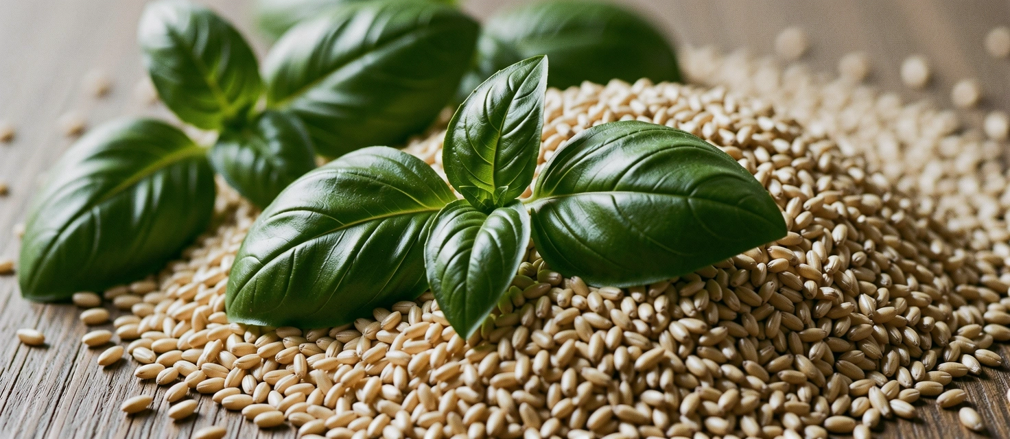 Frisches Schweizer Basilikum und Urgetreide